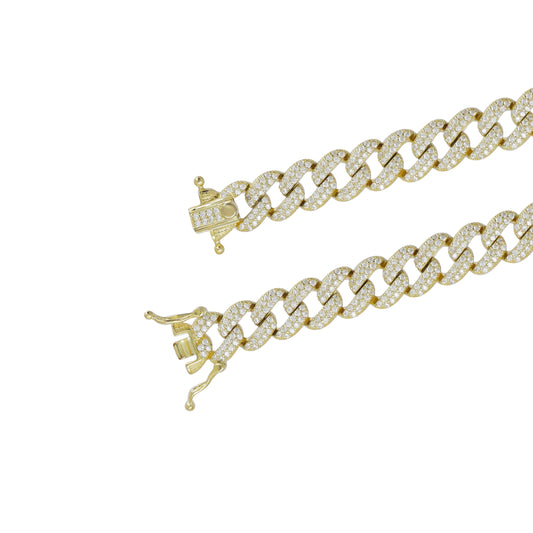 Collar eslabones anchos en plata con baño de oro amarillo 14K con zirconia