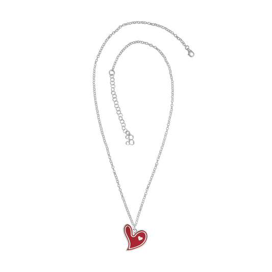 Collar corazón dispar rojo en plata de ley