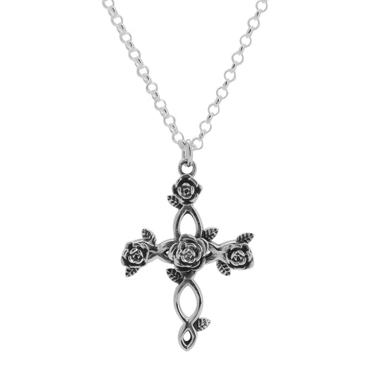 Collar con cruz con terminado vintage en plata de ley