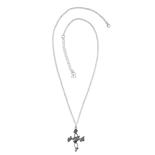 Collar con cruz con terminado vintage en plata de ley