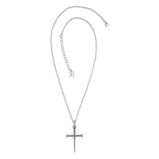 Collar de cruz de clavo en plata de ley