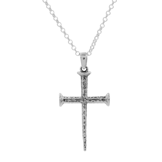 Collar de cruz de clavo en plata de ley