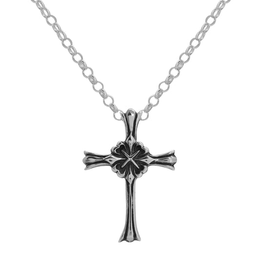 Dije de cruz con terminado vintage en plata de ley