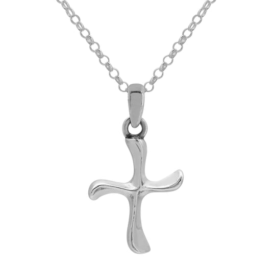 Dije de cruz ondulada en plata de ley