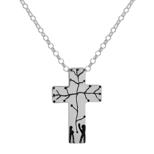 Dije de cruz en plata de ley cartoneada