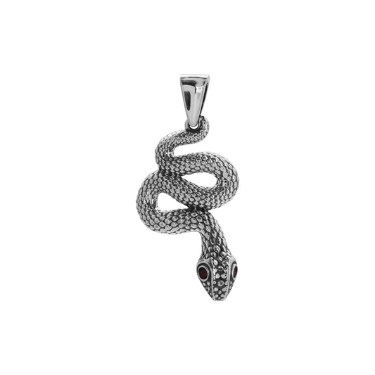 Dije diseño de serpiente oxidada Plata .925 con ojos Rubí