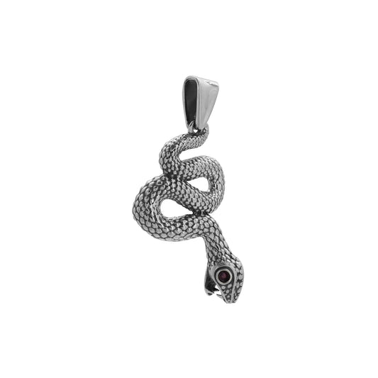 Dije diseño de serpiente oxidada Plata .925 con ojos Rubí