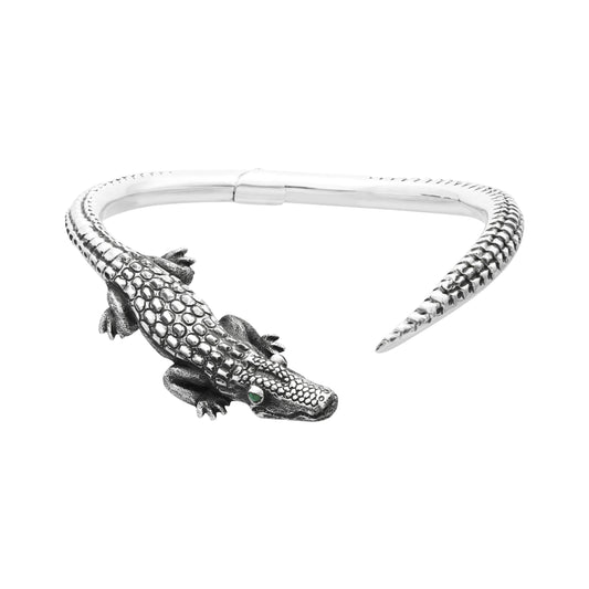 Gargantilla diseño de cocodrilo en plata de ley con Malaquita