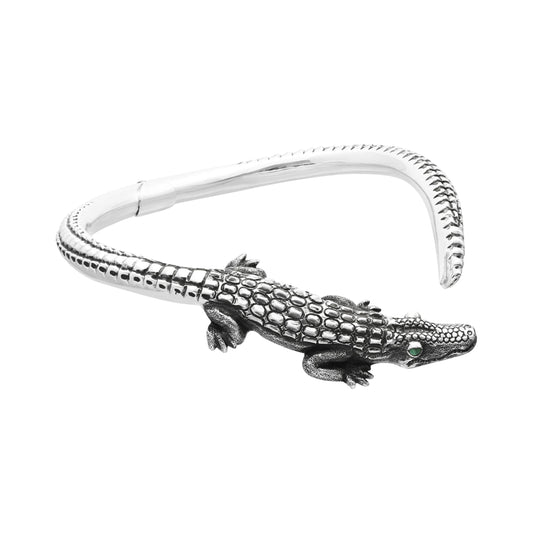 Gargantilla diseño de cocodrilo en plata de ley con Malaquita