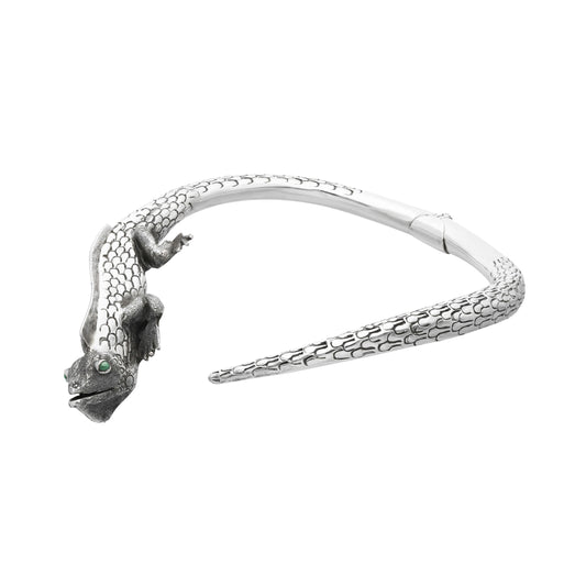 Gargantilla diseño iguana en plata de ley con ojos malaquita