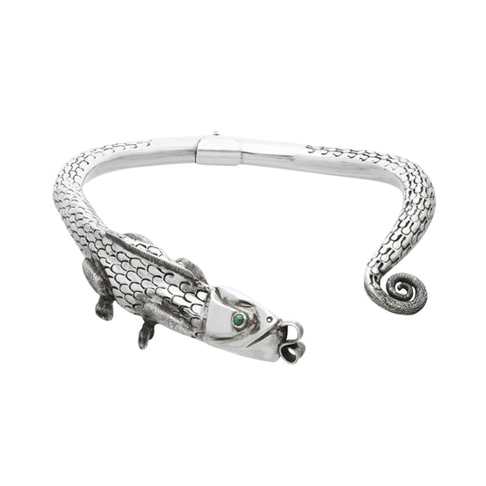 Gargantilla diseño de camaleón en plata de ley con piedra natural