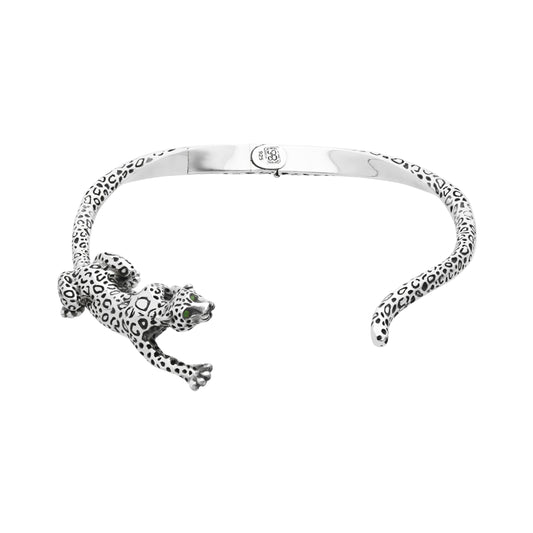 Gargantilla Jaguar platade ley con ojos de Esmeralda