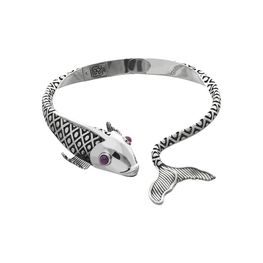 Gargantilla diseño de pez en plata de ley con piedra natural