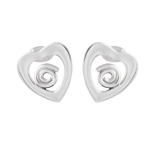 Juego de dije y aretes de corazón en plata fina de ley