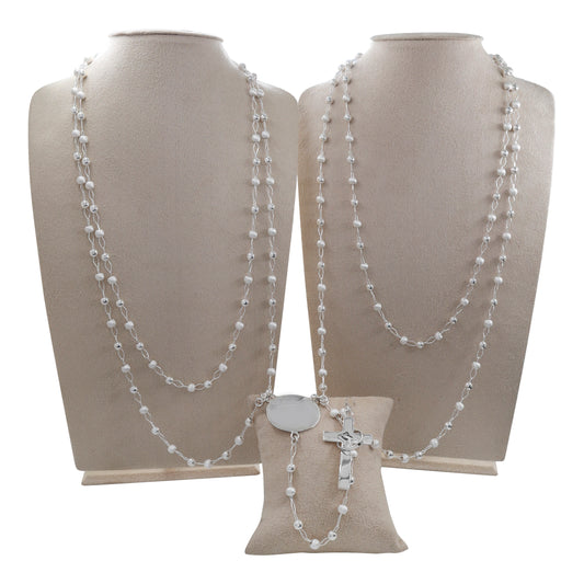 Lazo matrimonial y dije de cruz con anillo en plata de ley