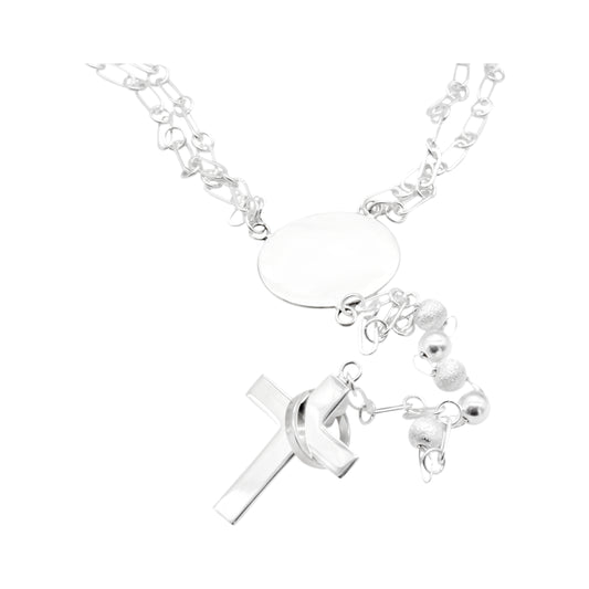 Lazo matrimonial y dije de cruz con anillo en plata .925