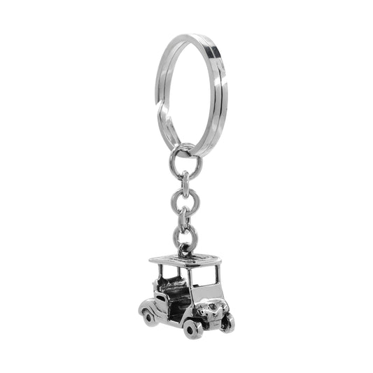 Llavero carrito de golf en plata de ley con terminado vintage