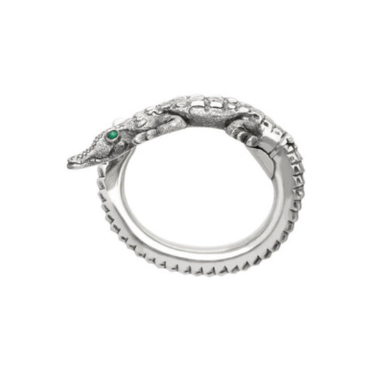 Brazalete de Cocodrilo plata de ley con ojos piedra natural Malaquita