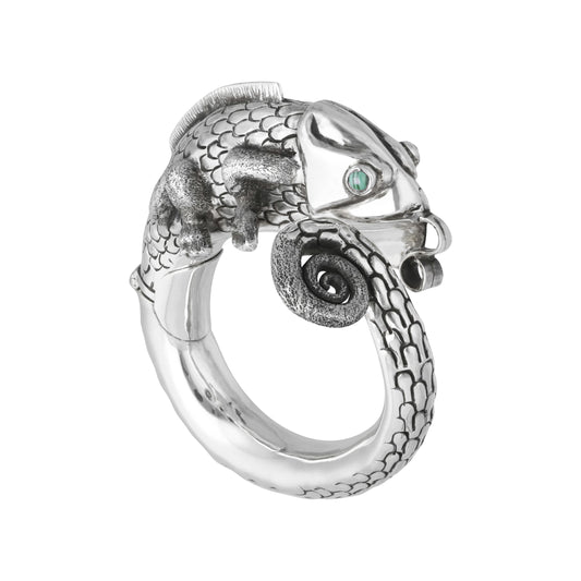 Brazalete diseño de camaleón en plata de ley con piedra natural