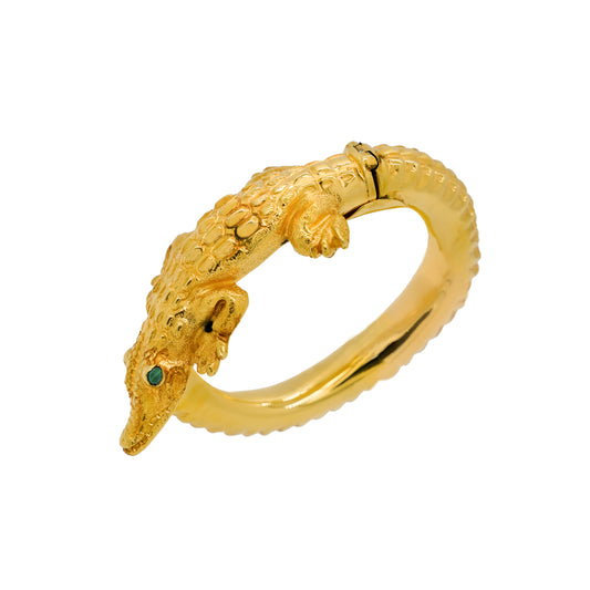 Brazalete de Cocodrilo en baño de oro con piedra natural