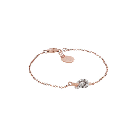Pulsera moño en plata con baño de oro rosa 18K con zirconia