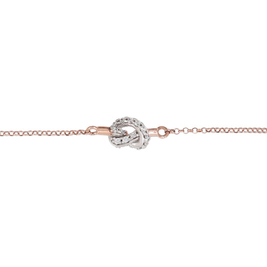 Pulsera moño en plata con baño de oro rosa 18K con zirconia