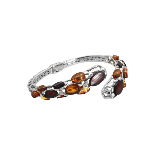 Brazalete en plata de ley con piedra ámbar