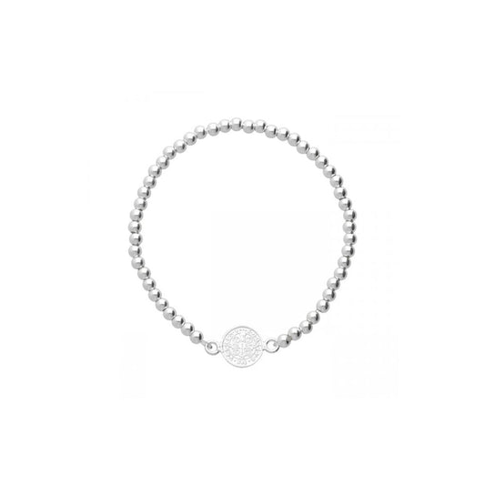 Pulsera elástica con casquilla y medalla de San Benito