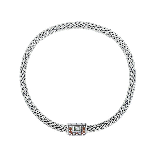 Pulsera espiga con terminado vintage en plata de ley y zirconia naranja