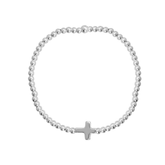 Pulsera elastica de casquilla 4 mm con cruz plata .925
