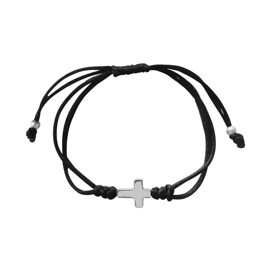 Pulsera tejida con cruz chica en plata de ley