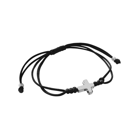 Pulsera tejida con cruz chica en plata de ley