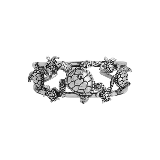 Brazalete tortugas de mar con terminado vintage en plata de ley