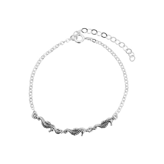 Pulsera caballito de mar en plata de ley con terminado vintage