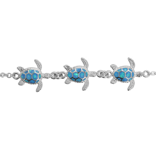 Pulsera tortuga de mar en plata de ley con ópalo azul