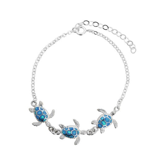 Pulsera tortuga de mar en plata de ley con ópalo azul