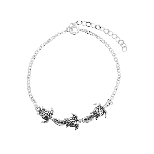 Pulsera tortuga de mar en plata de ley con terminado vintage