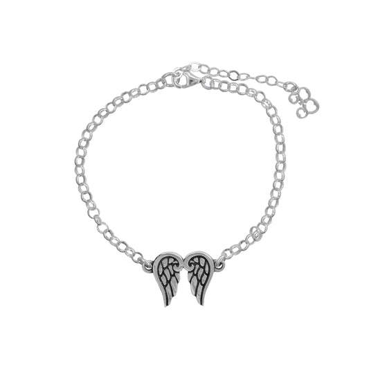 Pulsera de alas en plata de ley con terminado vintage
