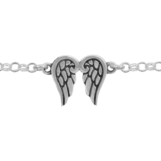 Pulsera de alas en plata de ley con terminado vintage