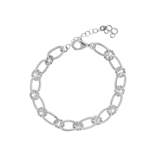 Pulsera eslabones redondos y ovalados en plata de ley