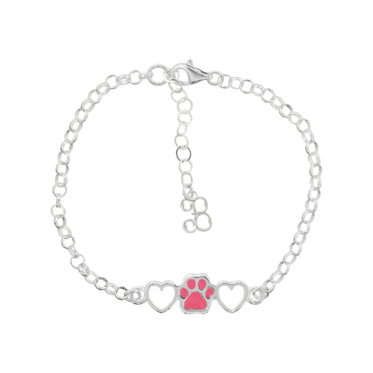 Pulsera de huella y corazón rosa en plata de ley .925