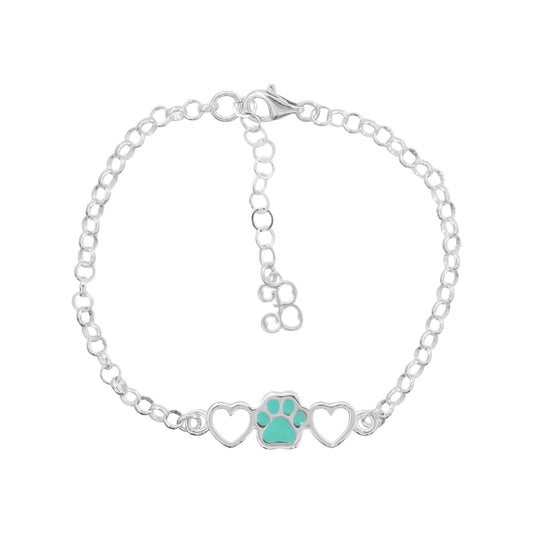 Pulsera de huella y corazón azul en plata de ley .925