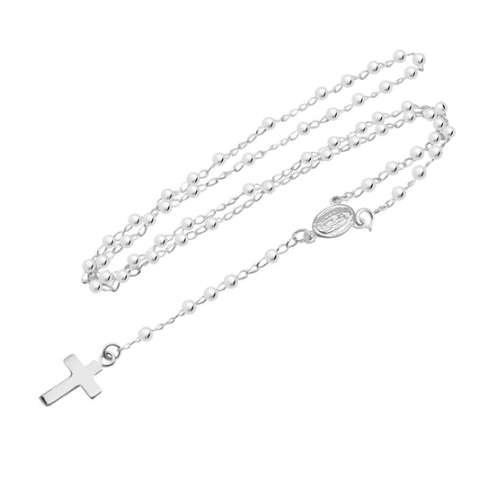 Rosario de casquilla 4mm con cruz lisa en plata de ley