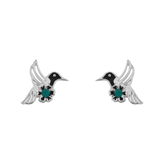 Aretes de Colibrí con piedra esmeralda en plata de ley .925
