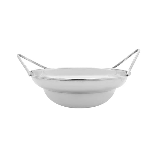 Centro de mesa redondo con asas en baño de plata