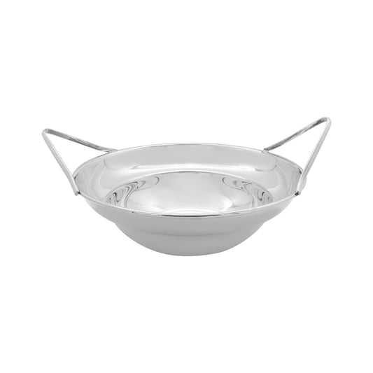 Centro de mesa redondo con asas en baño de plata