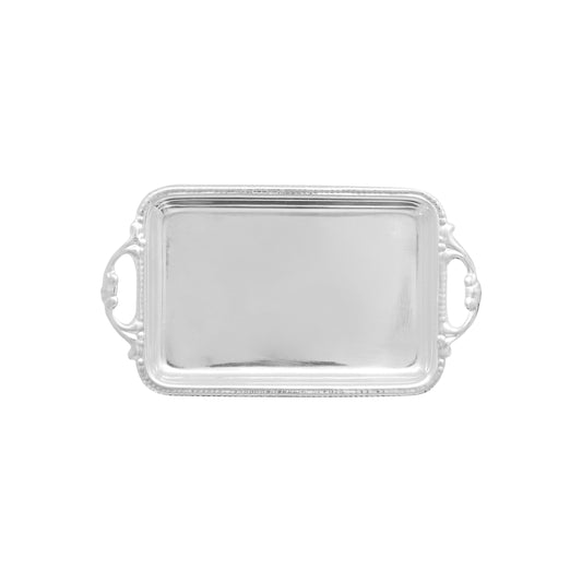 Charola rectangular con asas para bolo en baño de plata