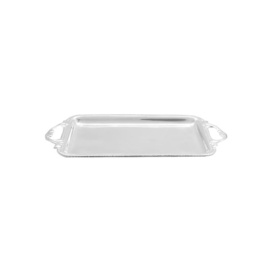 Charola rectangular con asas para bolo en baño de plata
