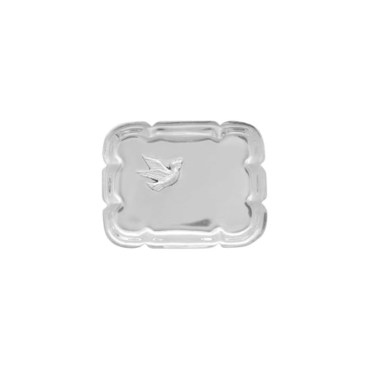 Charola con paloma para bolo en baño de plata