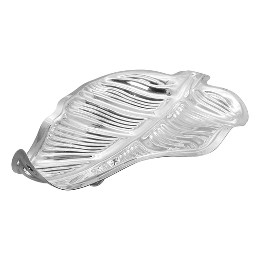 Centro de mesa con diseño de hoja grande en baño de niquel